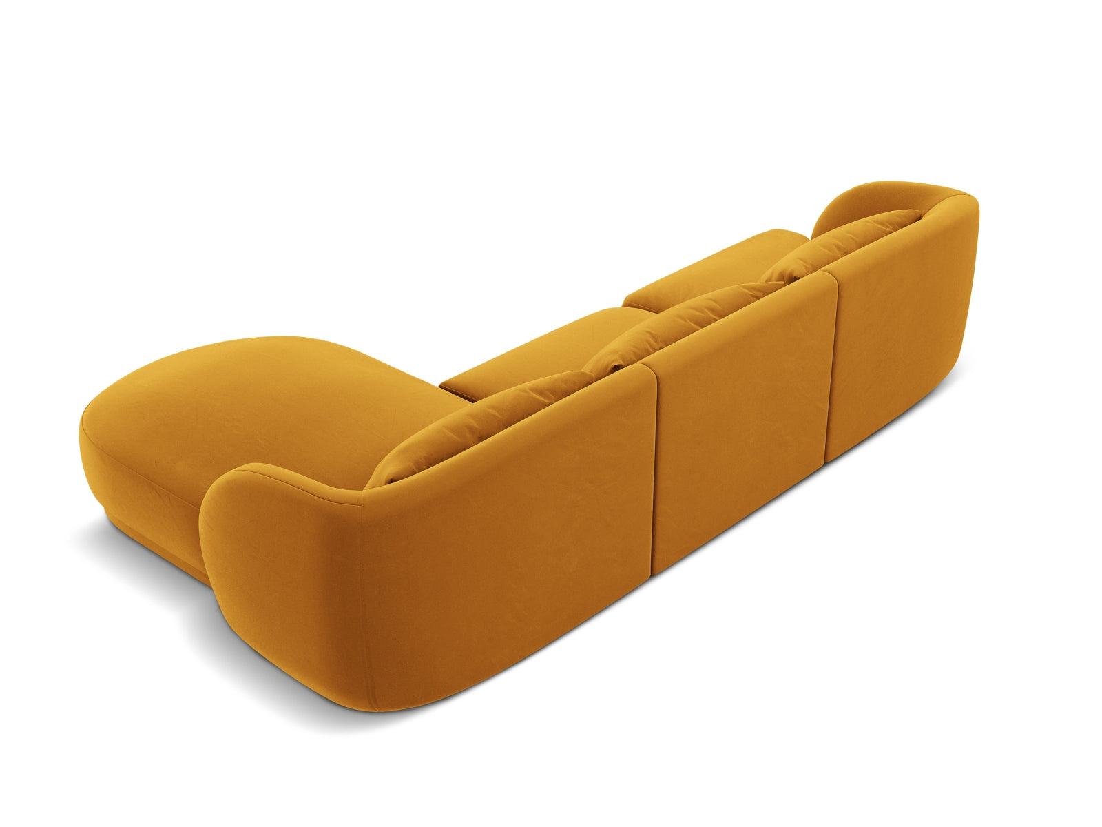 Stylisches Tulum Velour Ecksofa in Gelb-Bluvel, 4-Sitzer mit rechter Ecke, ideal für zeitgemäße Wohnräume und gemütliche Abende.