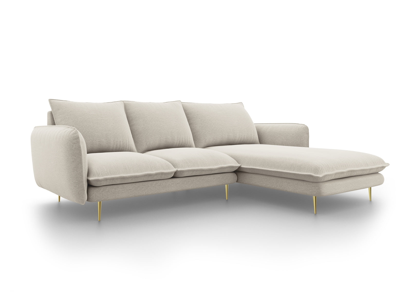 Vienna Ecksofa rechts 5 Sitzer 170cm in Light Beige/Gold-Positano präsentiert im Onlineshop von KAQTU Design AG. L-Sofa rechts ist von Cosmopolitan Design