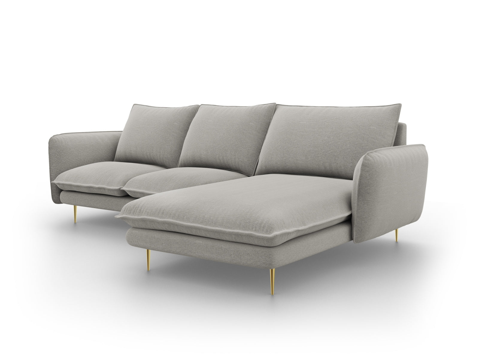 Modernes 5-Sitzer Ecksofa "Vienna" in hellem Grau mit goldenen Details, perfekt für ein elegantes Wohnambiente. Maße: 170 cm.