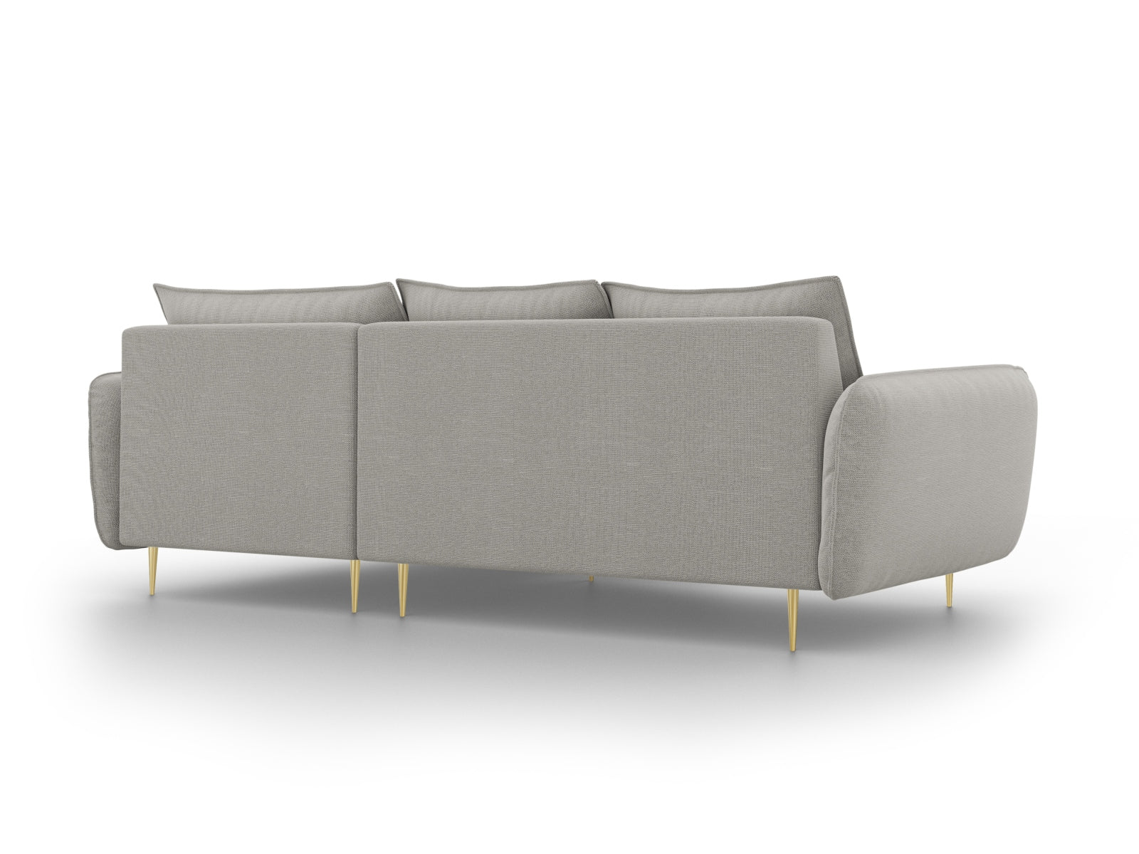Elegantes 5-Sitzer Ecksofa "Vienna" in sanftem Grau, ideal für stilvolle Wohnräume. Maße: 170 cm, mit luxuriösen goldenen Akzenten.