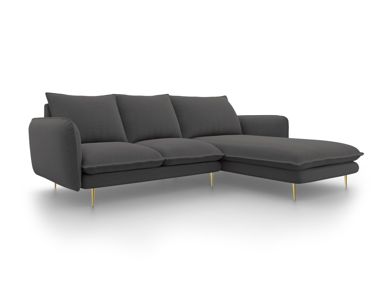 Vienna Ecksofa rechts 5 Sitzer 170cm in Dark Grey/Gold-Positano präsentiert im Onlineshop von KAQTU Design AG. L-Sofa rechts ist von Cosmopolitan Design