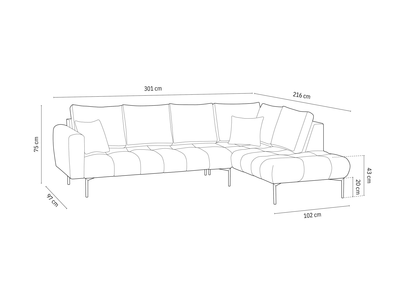 Entdecken Sie das elegante Hastings Velour Ecksofa rechts 5 Sitzer von Cosmopolitan Design – perfekt für Ihr modernes Zuhause und höchsten Sitzkomfort.