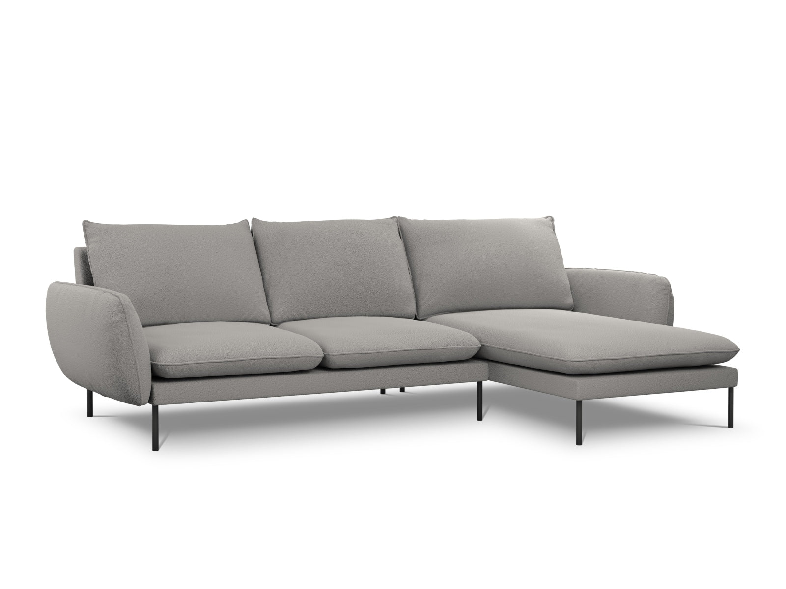 Vienna Boucle Ecksofa rechts 5 Sitzer 170cm in Grey/Schwarz-Ascot präsentiert im Onlineshop von KAQTU Design AG. L-Sofa rechts ist von Cosmopolitan Design