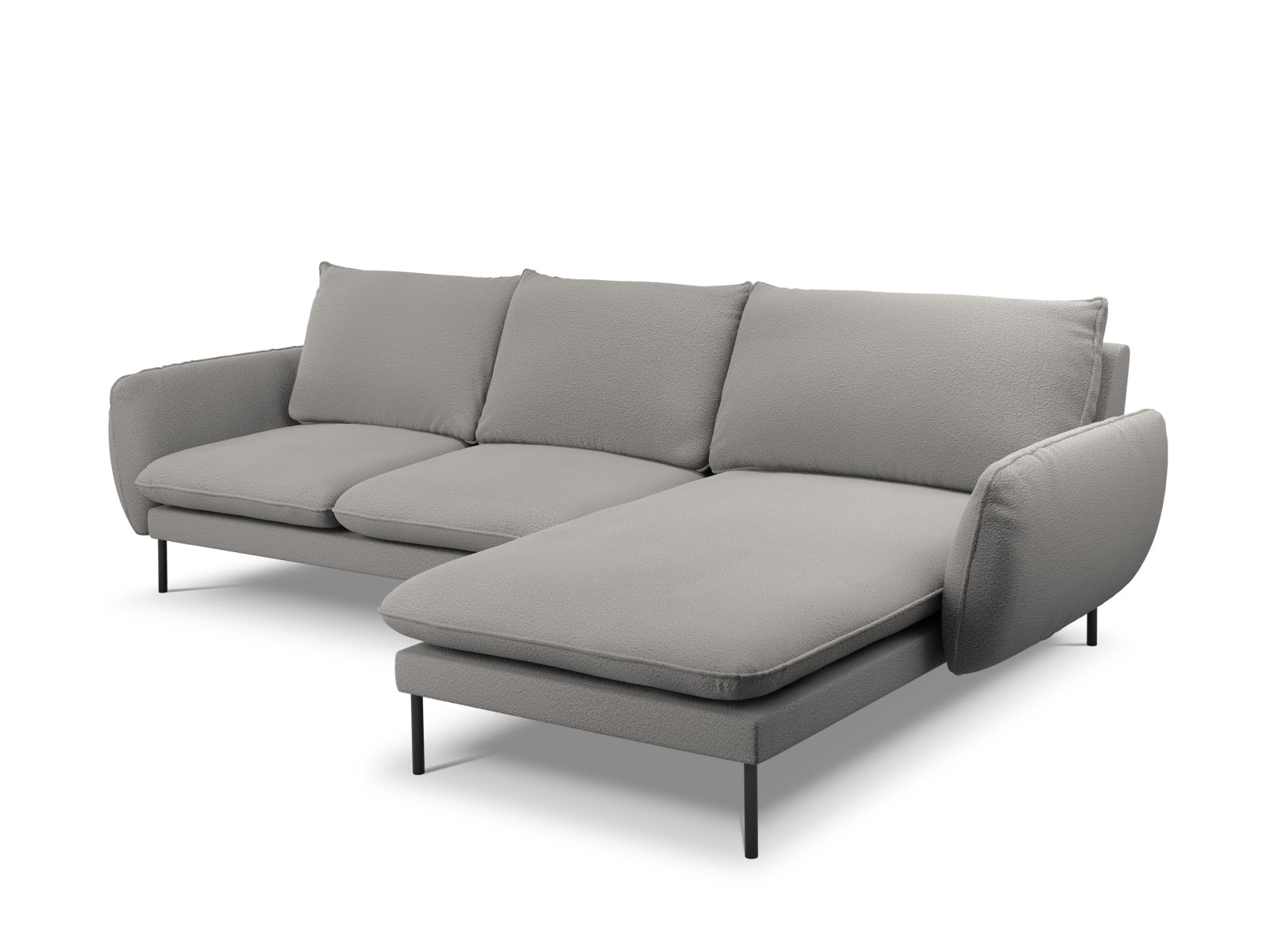 Elegantes 5-Sitzer Ecksofa Vienna Boucle in Grau/Schwarz, 170 cm, ideal für stilvolle Wohnräume von Cosmopolitan Design.
