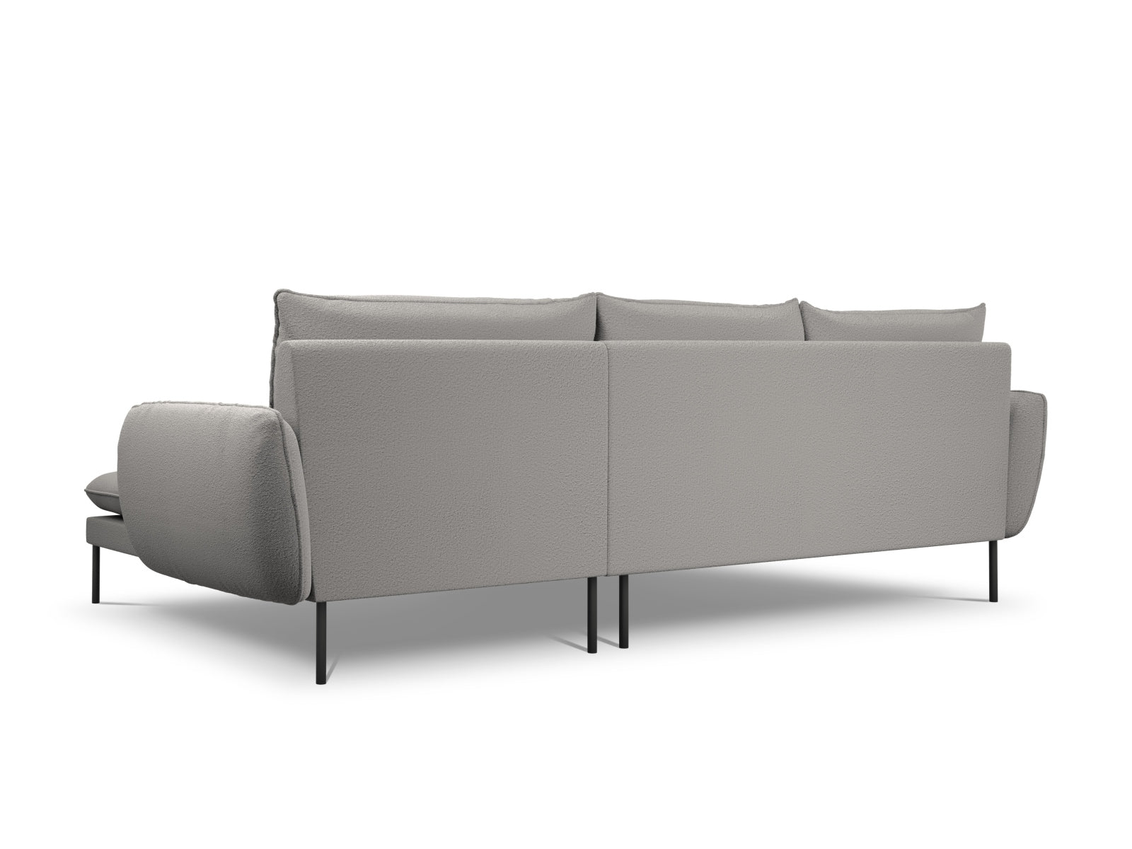 Modernes L-Sofa Vienna Boucle in Grau/Schwarz, 5-Sitzer, 170 cm, perfekt für gemütliche und stilvolle Wohnambiente von Cosmopolitan Design.