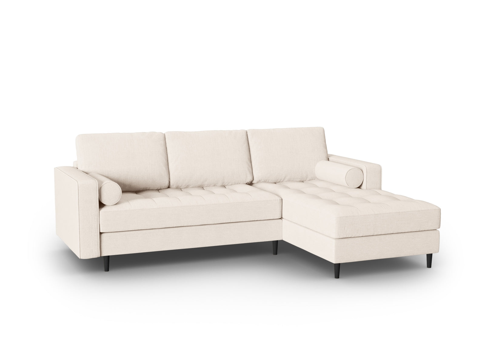 Modernes 4-Sitzer Ecksofa rechts Aspen in hellem Beige, perfekt für gemütliche Wohnzimmer und stilvolle Einrichtungsideen.
