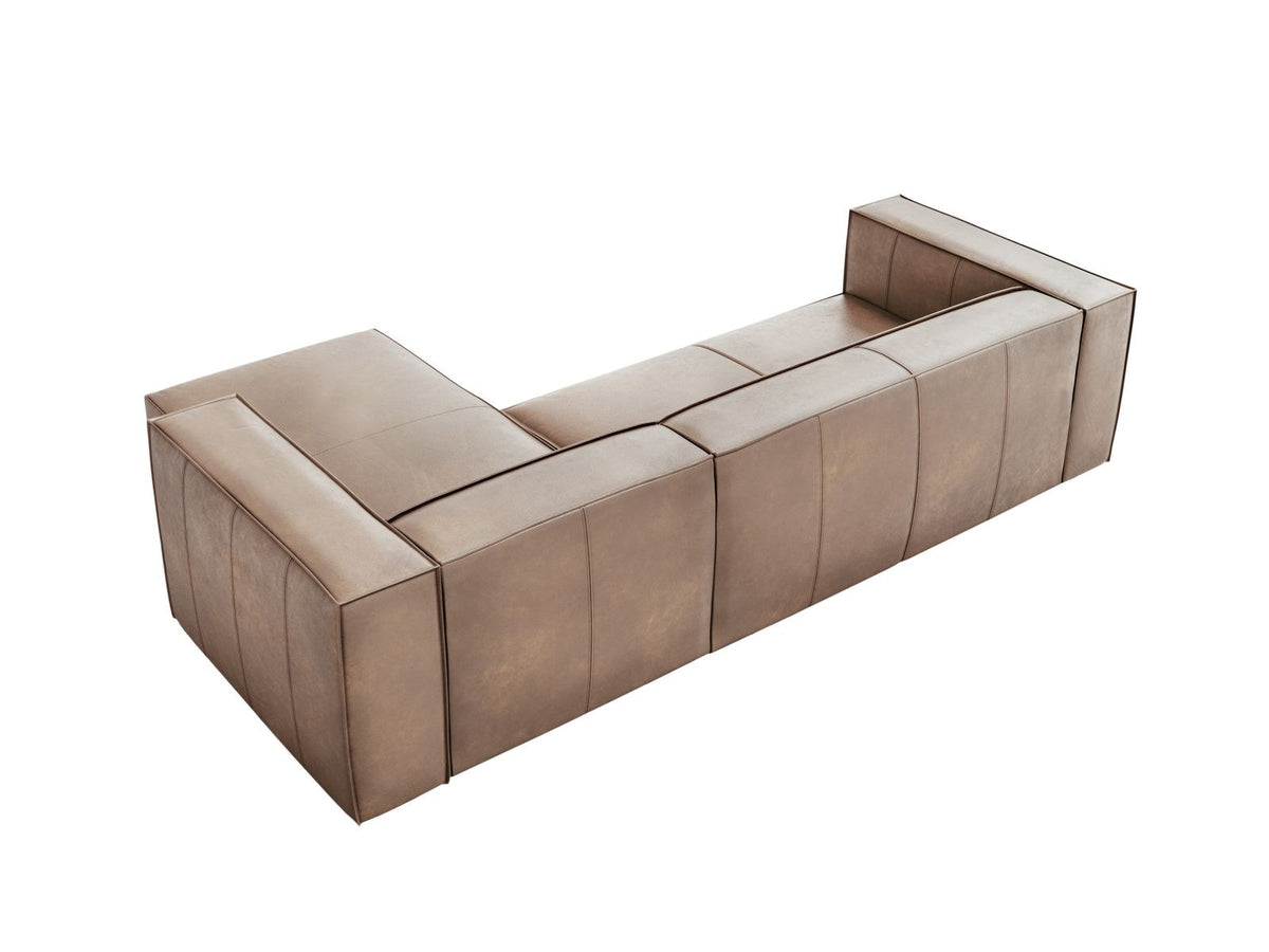 Braunes Ecksofa Turin mit Echtleder-Bezug, Massivholzrahmen und Beinen aus Buchenholz, rechte Ausführung mit fünf Sitzplätzen.