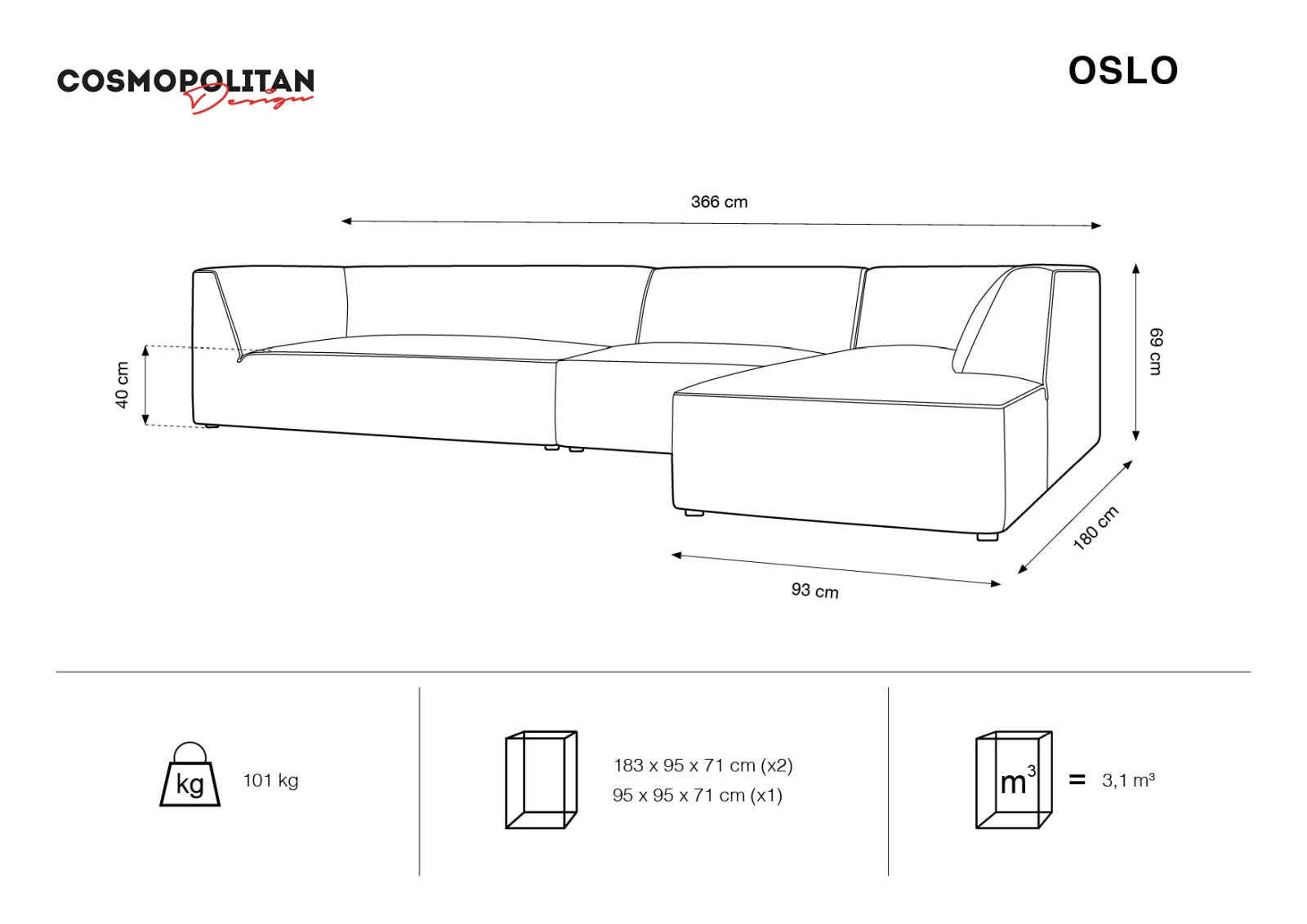 Oslo Modular Ecksofa rechts 5 Sitzer in Green präsentiert im Onlineshop von KAQTU Design AG. Ecksofa rechts ist von Cosmopolitan Design