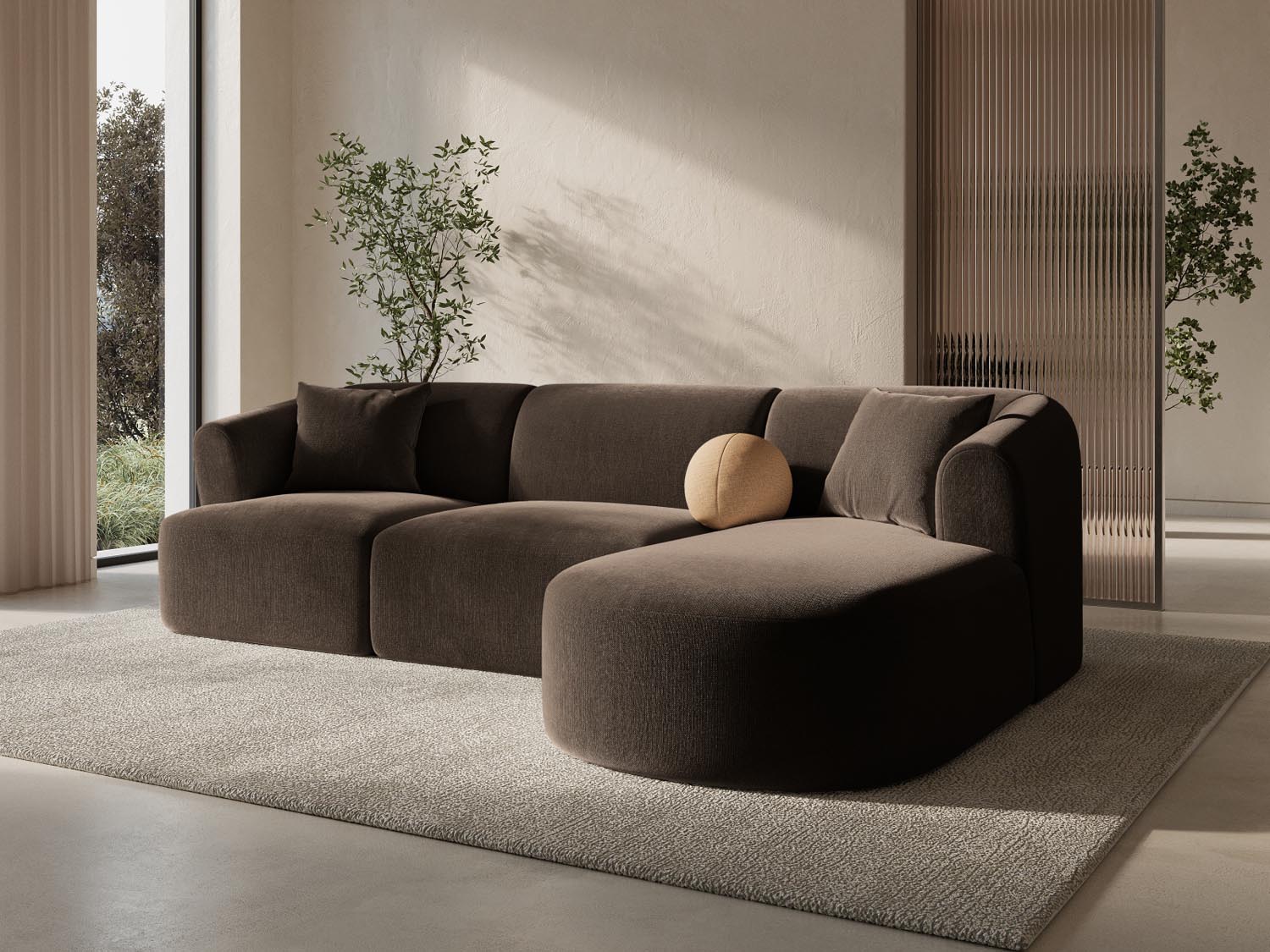 Entdecken Sie das stilvolle Campi Velour Modular Ecksofa rechts 4 Sitzer von Cosmopolitan Design – perfekt für Ihr modernes Wohnzimmer, flexibel und bequem.