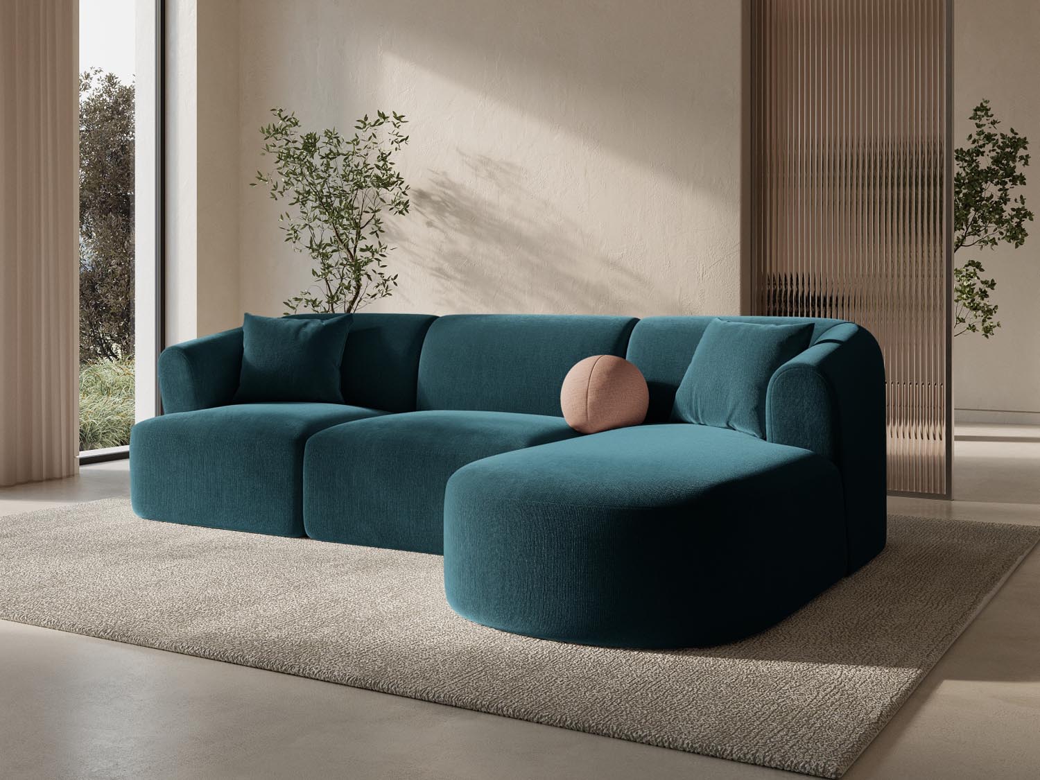 Entdecken Sie das stilvolle Campi Velour Modular Ecksofa rechts 4 Sitzer von Cosmopolitan Design – perfekt für Ihr modernes Wohnzimmer, flexibel und bequem.