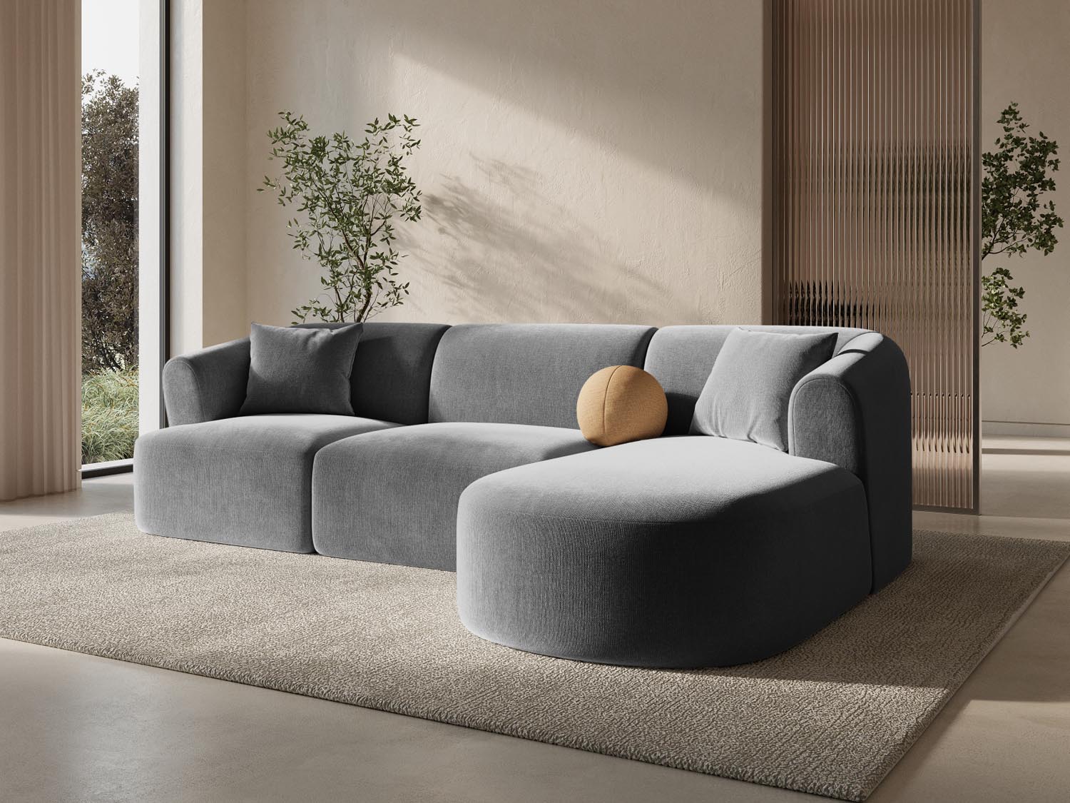 Entdecken Sie das stilvolle Campi Velour Modular Ecksofa rechts 4 Sitzer von Cosmopolitan Design – perfekt für Ihr modernes Wohnzimmer, flexibel und bequem.