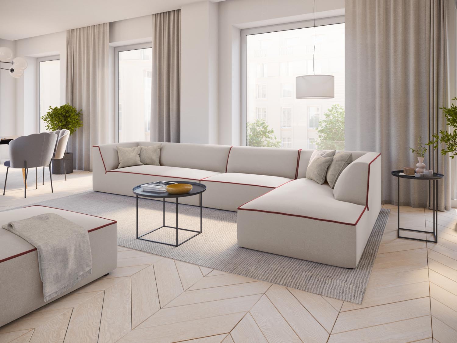 Oslo Modular Ecksofa rechts 5 Sitzer in Grey Beige Melange, Terracotta präsentiert im Onlineshop von KAQTU Design AG. Ecksofa rechts ist von Cosmopolitan Design