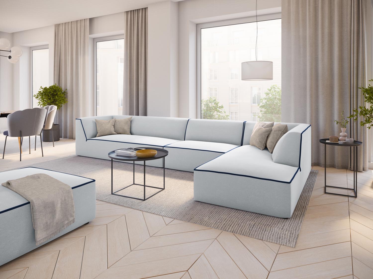 Oslo Modular Ecksofa rechts 5 Sitzer in Light Grey, Royal Blue präsentiert im Onlineshop von KAQTU Design AG. Ecksofa rechts ist von Cosmopolitan Design
