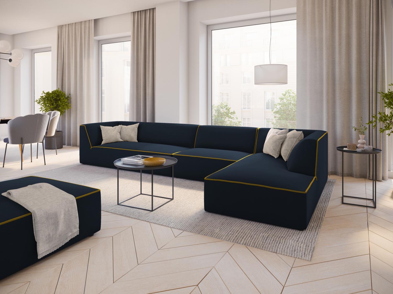 Oslo Modular Ecksofa rechts 5 Sitzer in Royal Blue, Yellow präsentiert im Onlineshop von KAQTU Design AG. Ecksofa rechts ist von Cosmopolitan Design