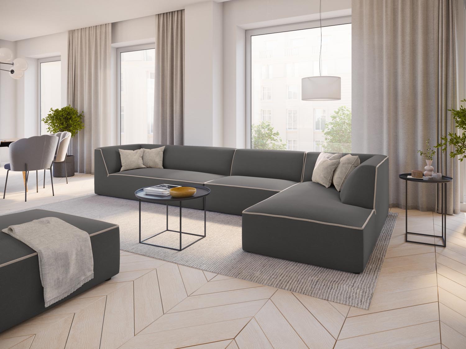Oslo Modular Ecksofa rechts 5 Sitzer in Grey, Grey Beige Melange präsentiert im Onlineshop von KAQTU Design AG. Ecksofa rechts ist von Cosmopolitan Design