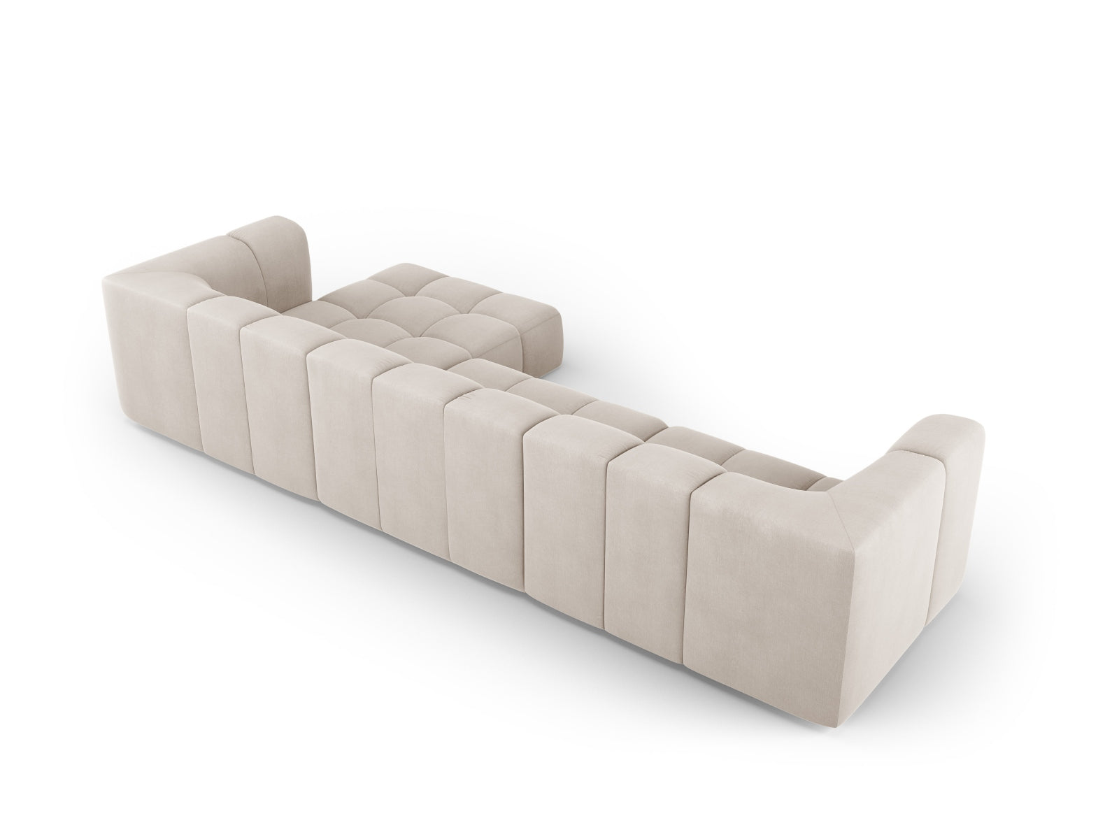 Modernes 5-Sitzer Ecksofa Moritz in sanftem Beige, ideal für entspannte Stunden und geschmackvolle Wohnräume.