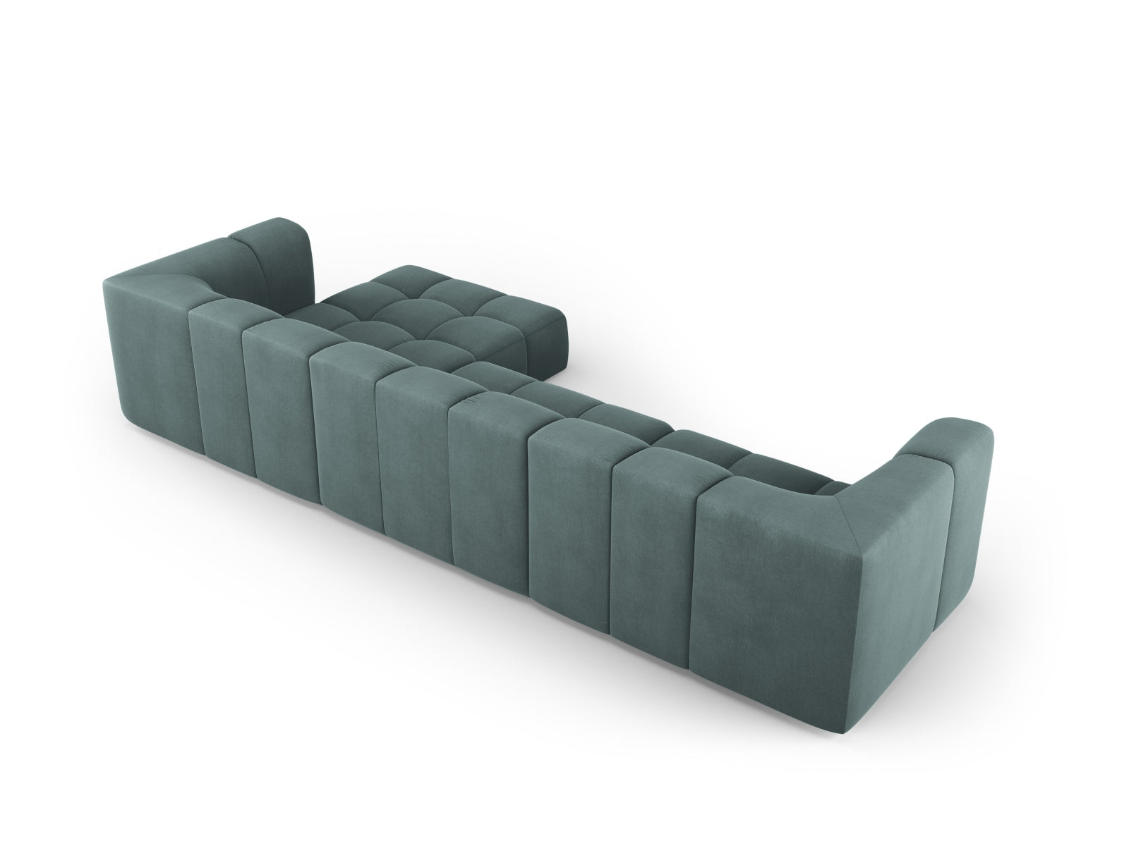 Stylisches 5-Sitzer Ecksofa Moritz in Sea Green-Rebel, perfekt für entspannte Abende und stilvolle Wohnräume.