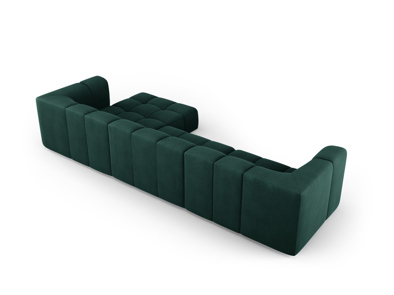 Modernes 5-Sitzer Ecksofa Moritz in edlem Bottle Green-Rebel, perfekt für gemütliche und stilvolle Wohnzimmergestaltung von Cosmopolitan Design.