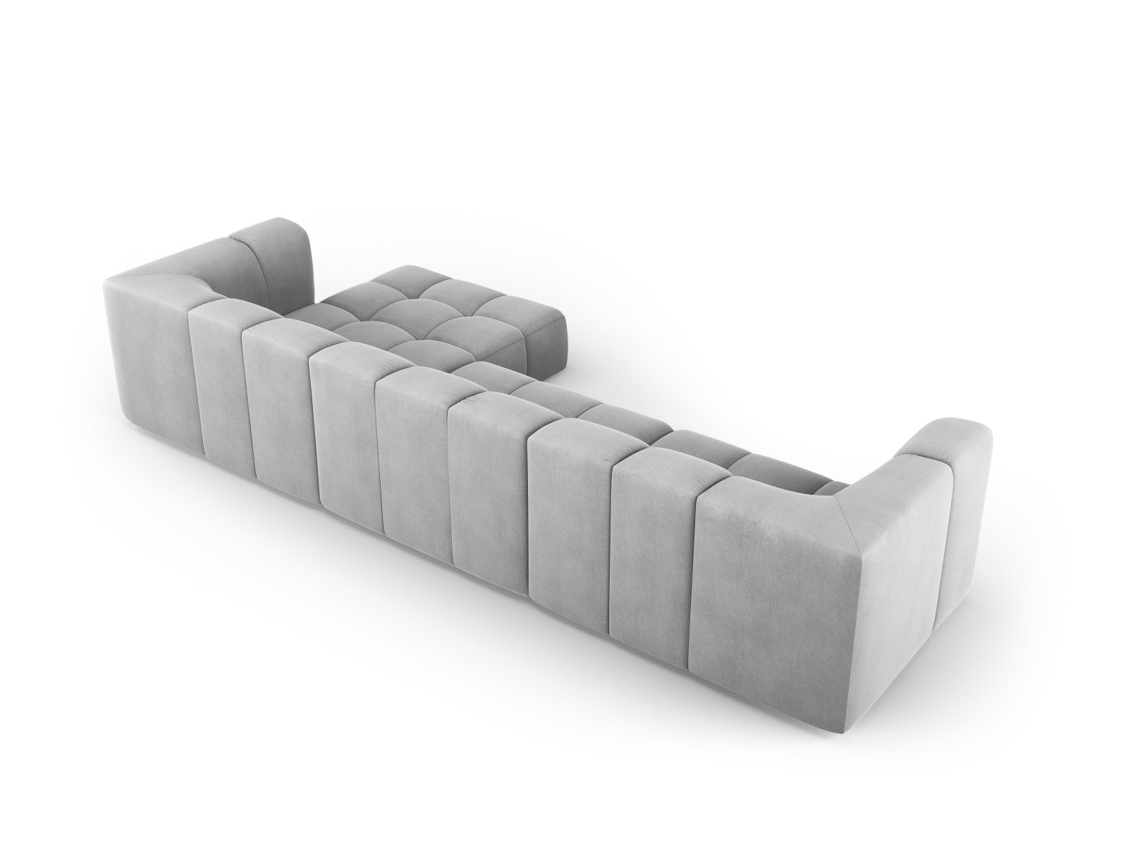 Elegantes 5-Sitzer Ecksofa Moritz in sanftem Grau, bietet großzügigen Sitzkomfort und stilvolles Design für jedes Wohnzimmer.