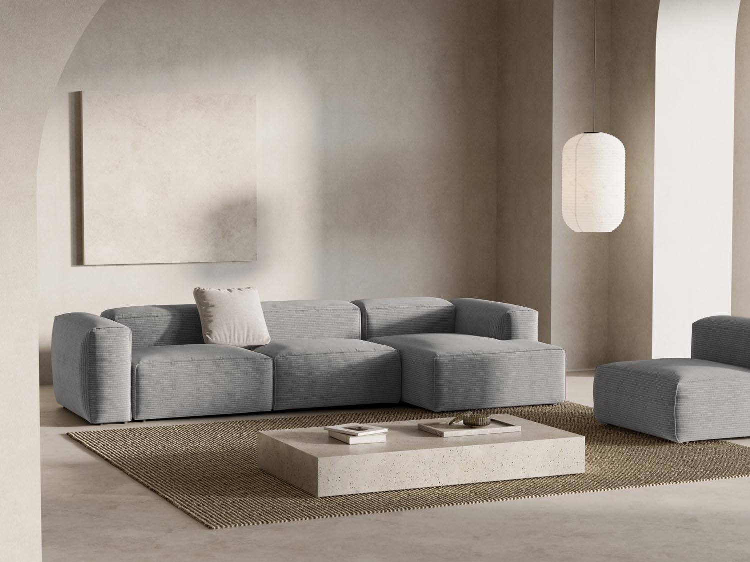 Entdecken Sie das elegante Bergamo Modular Ecksofa rechts 4 Sitzer von Cosmopolitan Design – perfekt für Ihr modernes Wohnzimmer und gemütliche Abende!