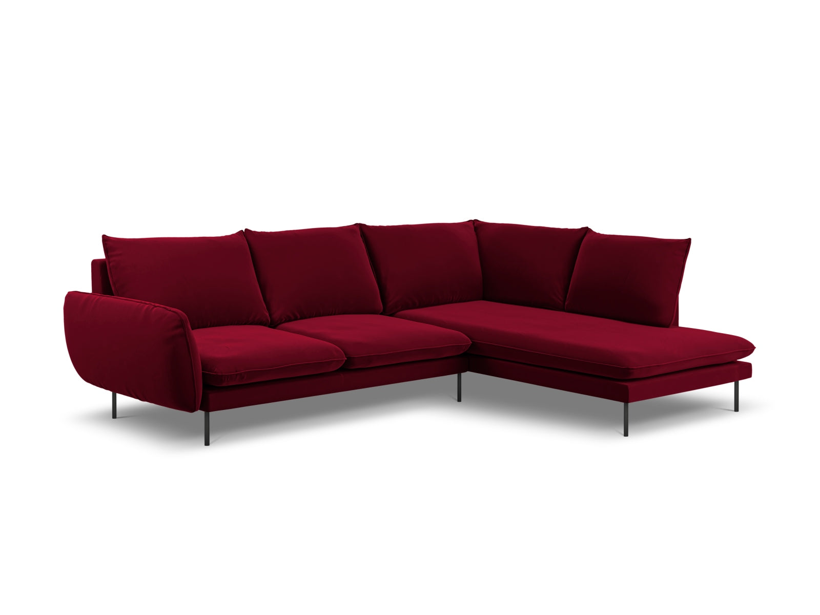 Vienna Velour Ecksofa rechts 6 Sitzer 185cm in Red/Schwarz präsentiert im Onlineshop von KAQTU Design AG. Ecksofa rechts ist von Cosmopolitan Design