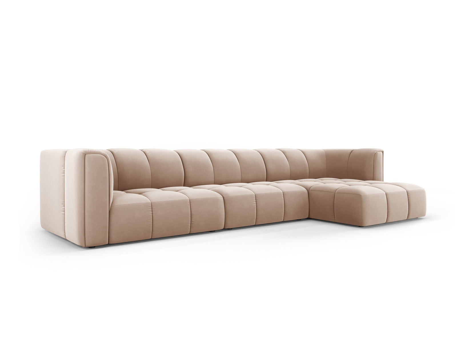 Beige-blaues 5-Sitzer Ecksofa Moritz von Cosmopolitan Design, modern und stilvoll, ideal für gemütliche Wohnräume.