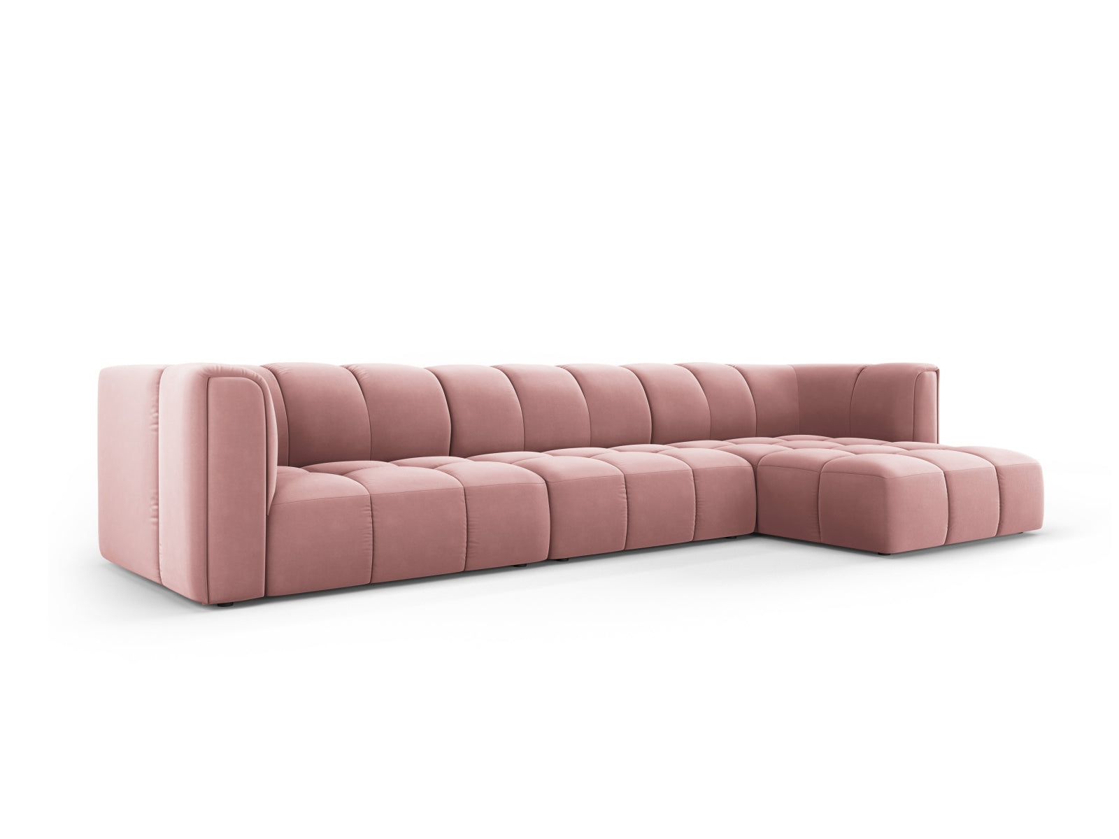 Modulares 5-Sitzer Ecksofa Moritz in stilvollem Pink-Bluvel, ideal für moderne Wohnräume, präsentiert von Cosmopolitan Design.