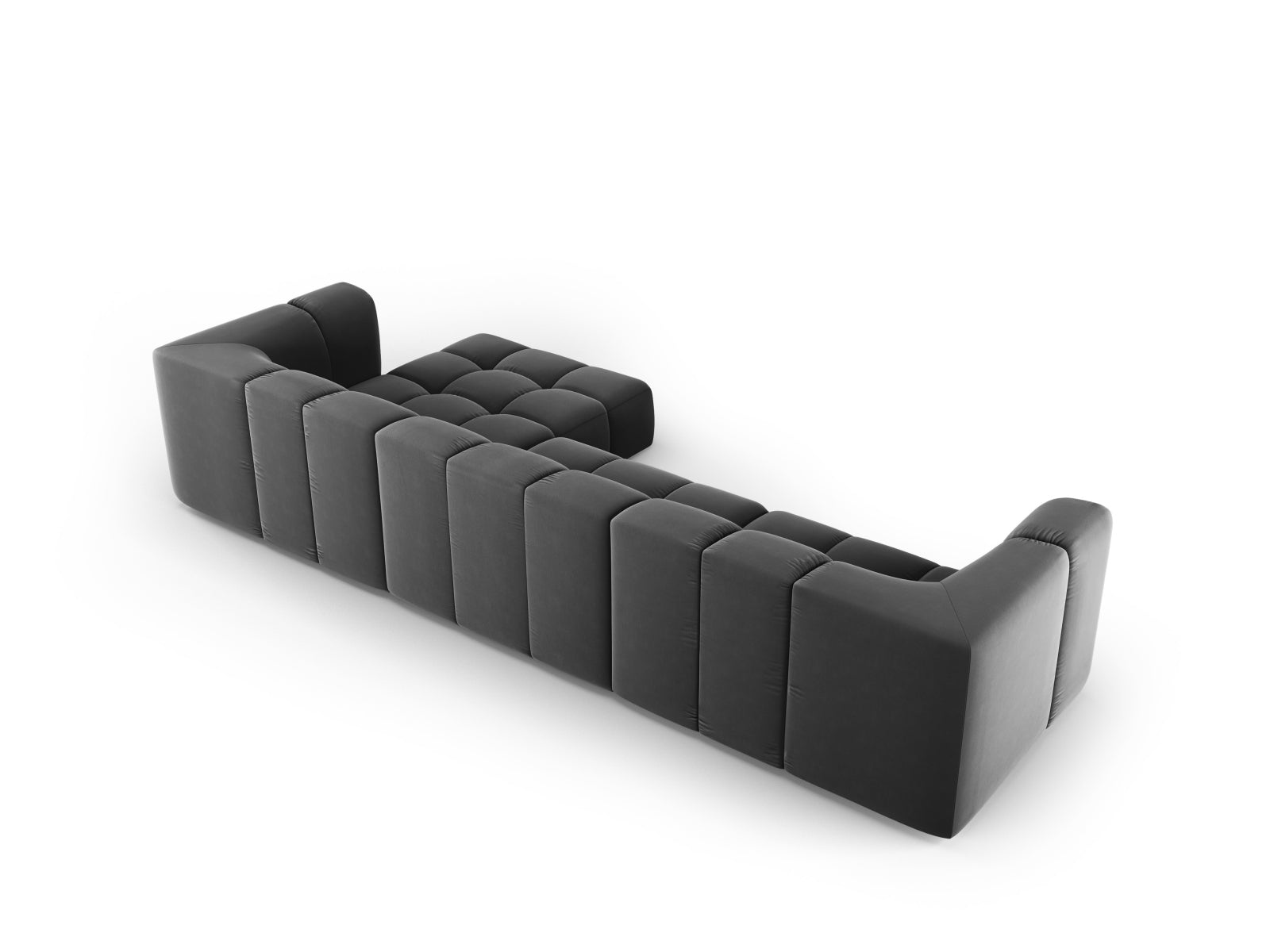 Stylisches 5-Sitzer Ecksofa Moritz in Grau-Bluvel, perfekt für zeitgemäße Wohnzimmergestaltung, angeboten von Cosmopolitan Design.