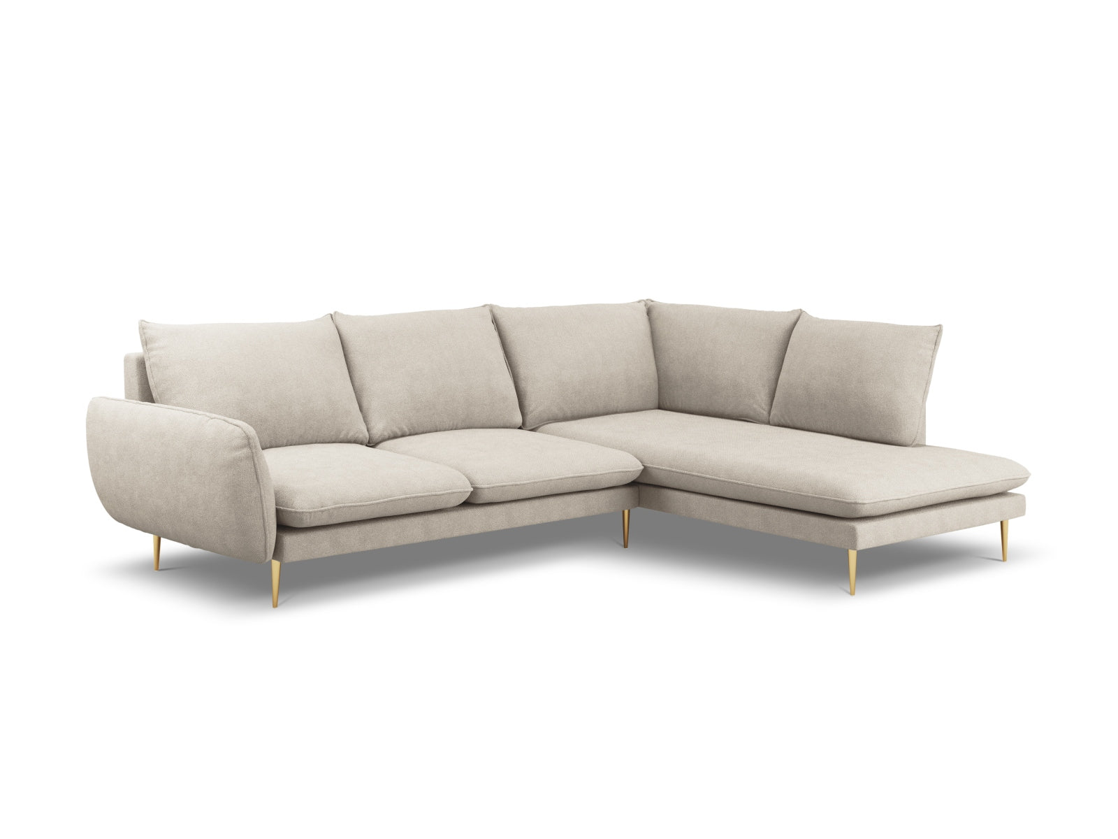 Vienna Ecksofa rechts 6 Sitzer 185cm in Light Beige/Gold präsentiert im Onlineshop von KAQTU Design AG. Ecksofa rechts ist von Cosmopolitan Design
