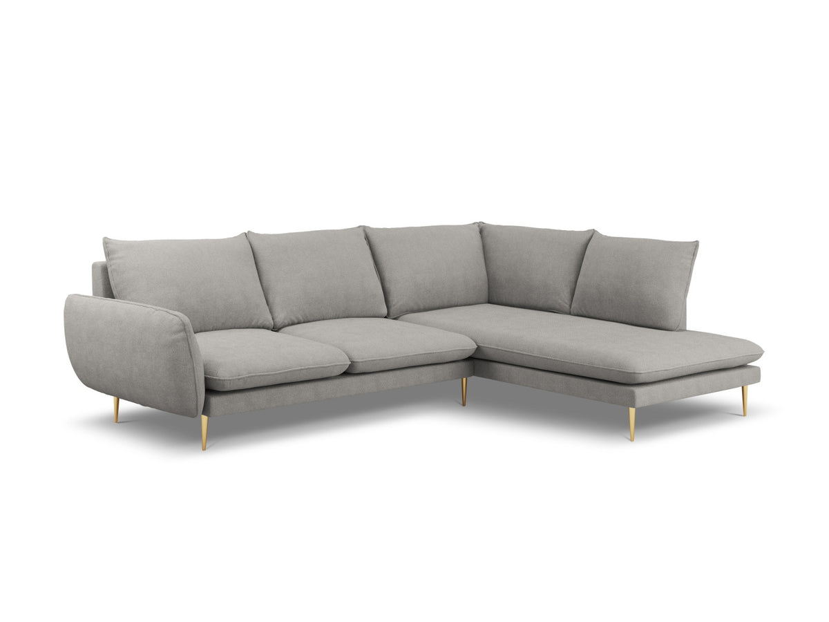 Vienna Ecksofa rechts 6 Sitzer 185cm in Light Grey/Gold-Asgard/ Positano präsentiert im Onlineshop von KAQTU Design AG. Ecksofa rechts ist von Cosmopolitan Design