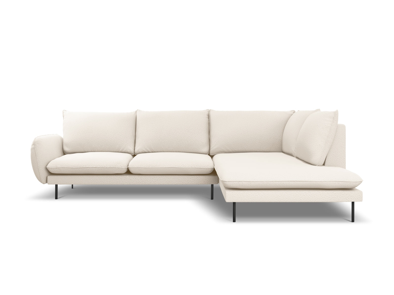 Elegantes Vienna Boucle Ecksofa in Beige und Schwarz, 6-Sitzer, 185 cm, ideal für stilvolle Wohnräume, erhältlich bei KAQTU Design AG.