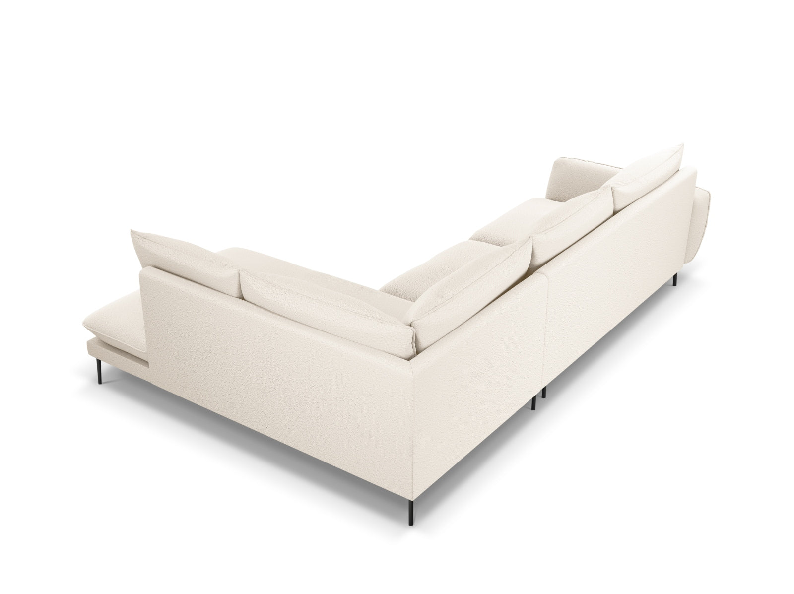 Beige und schwarzes Vienna Boucle Ecksofa, 6-Sitzer, 185 cm, modernes Design für komfortable und stilvolle Wohnräume.