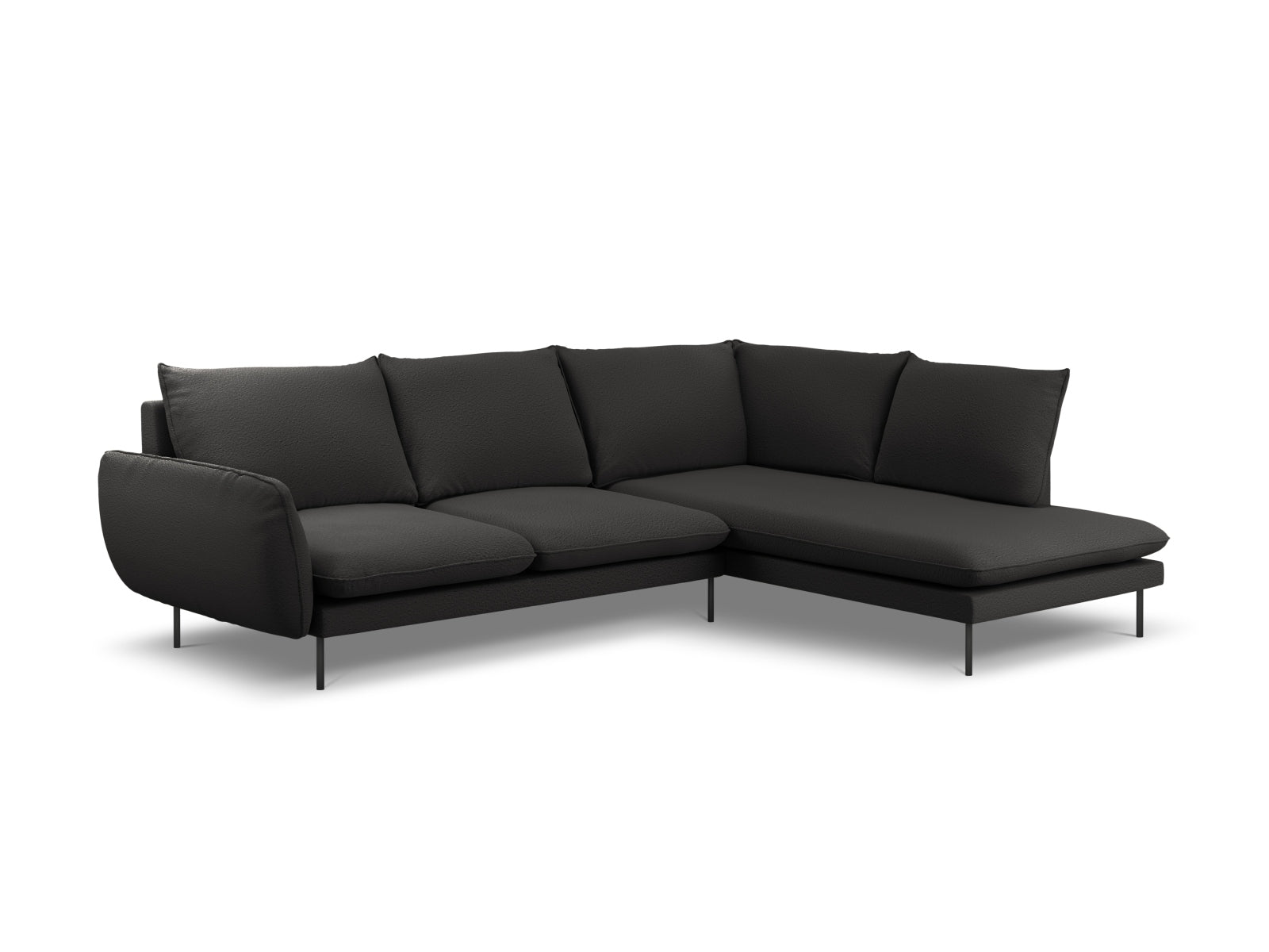 Vienna Boucle Ecksofa rechts 6 Sitzer 185cm in Black/Schwarz-Ascot präsentiert im Onlineshop von KAQTU Design AG. L-Sofa rechts ist von Cosmopolitan Design