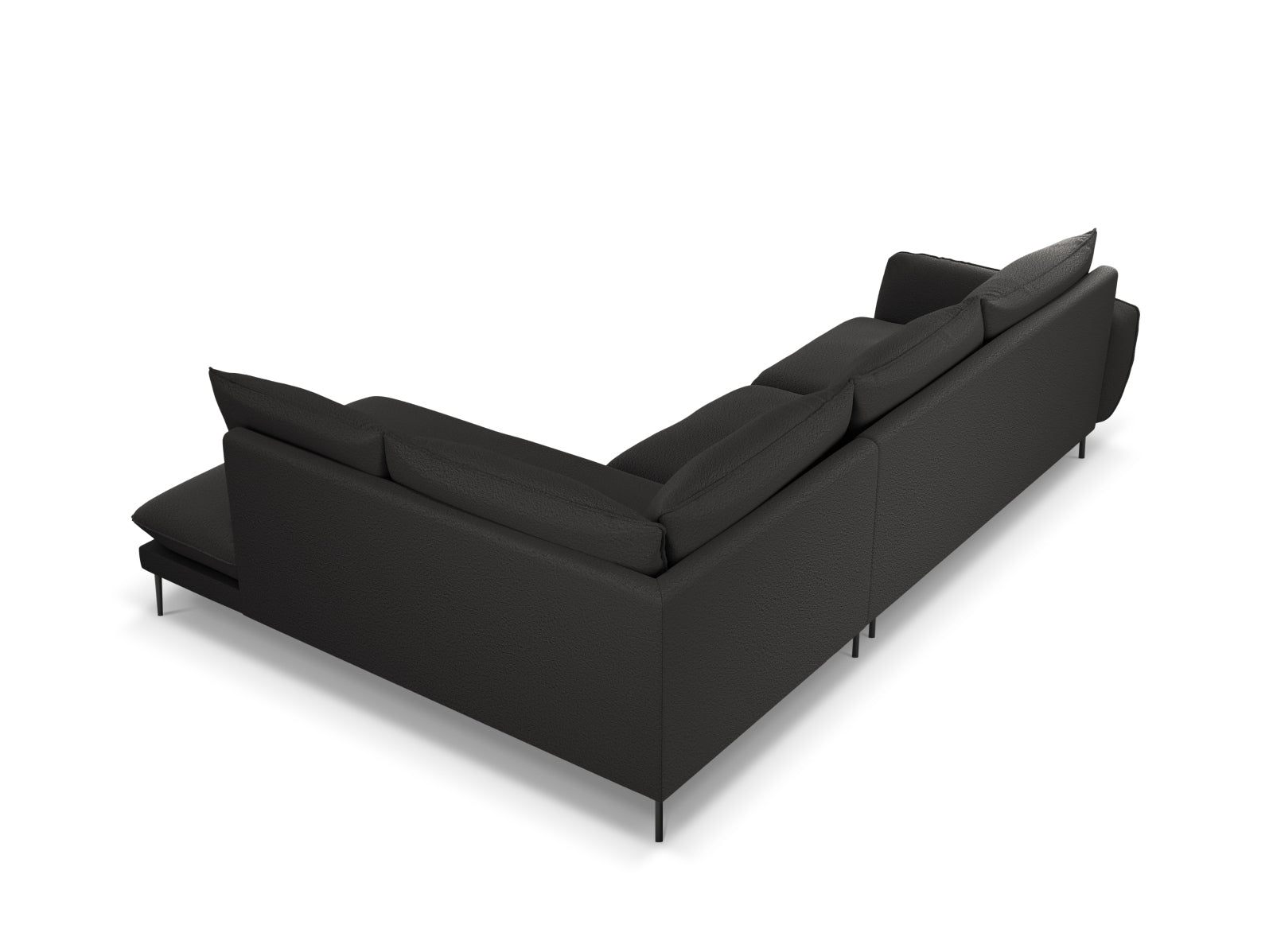 Modernes Ecksofa Vienna Boucle in Schwarz, 6-Sitzer, 185 cm, perfekt für gemütliche und stilvolle Wohnzimmer, von Cosmopolitan Design.