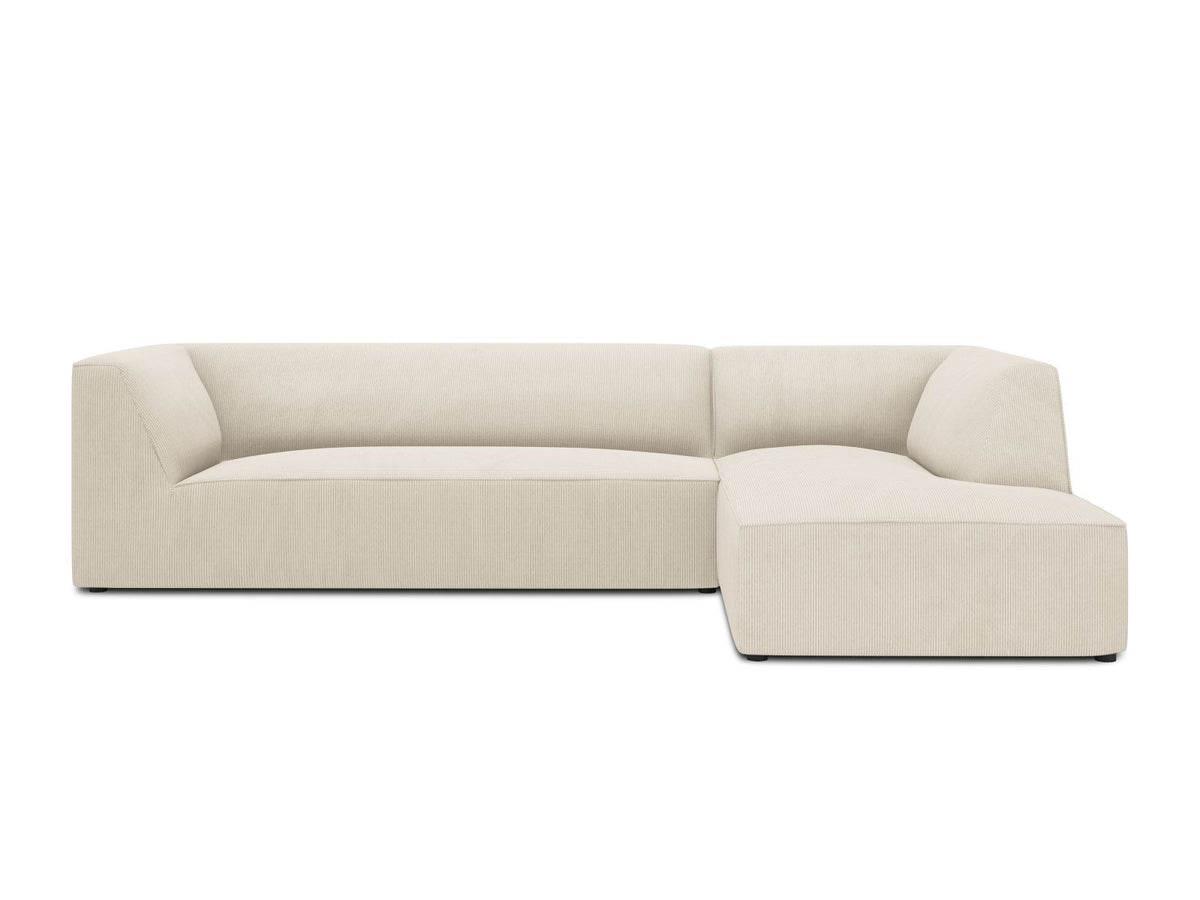 Modulares Ecksofa Siena in Light Grey-Ottawa mit Récamiere, Massivholzrahmen und schwarzen Kunststoffbeinen, 4-Sitzer, Breite 273 cm.
