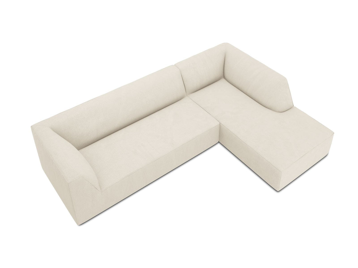 Modulares Ecksofa Siena in Light Grey-Ottawa mit Récamiere, Massivholzrahmen und schwarzen Kunststoffbeinen, 4-Sitzer, Breite 273 cm.