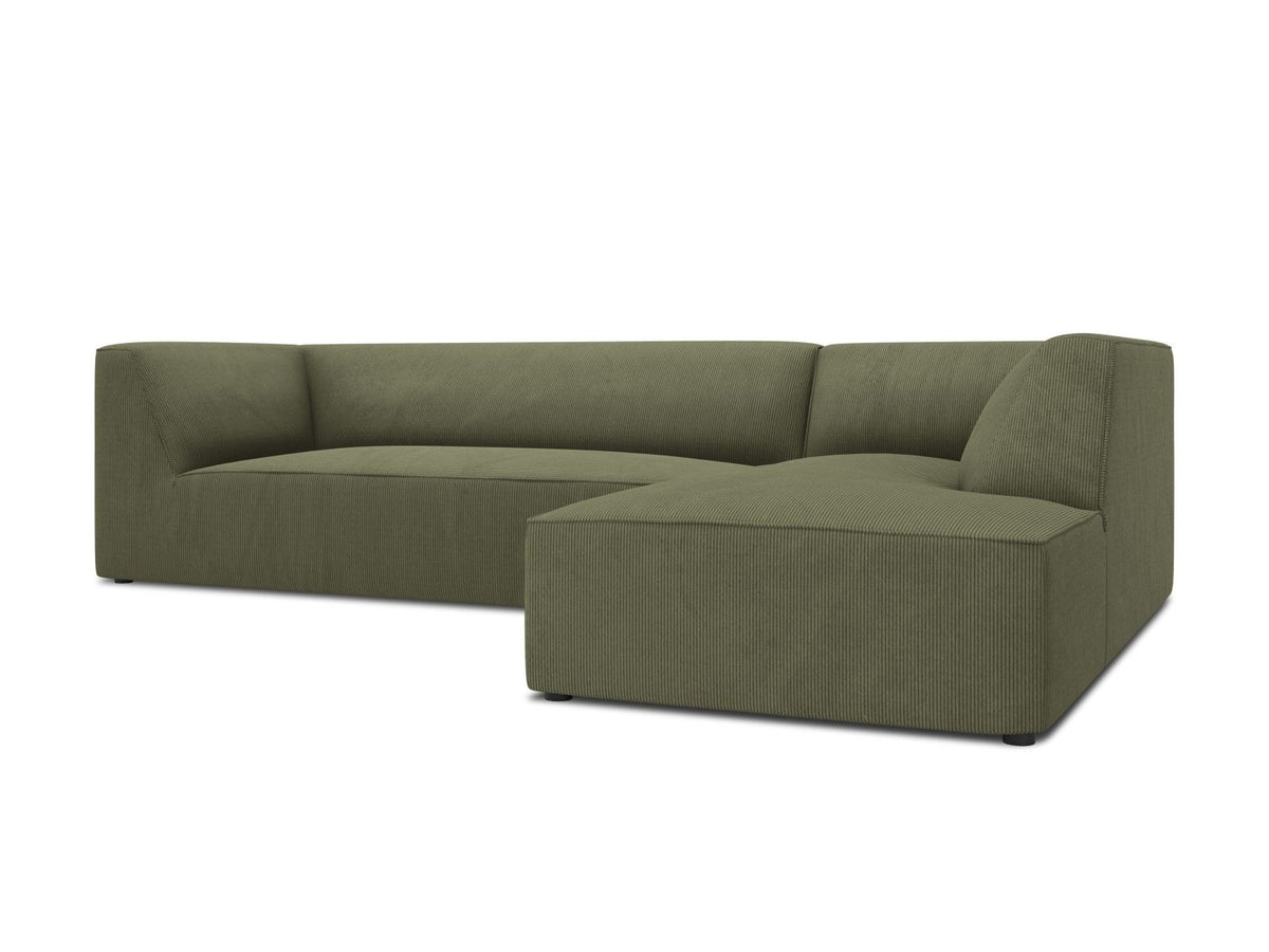 Modulares Ecksofa Siena in Light Grey-Ottawa mit Récamiere, Massivholzrahmen und schwarzen Kunststoffbeinen, 4-Sitzer, Breite 273 cm.