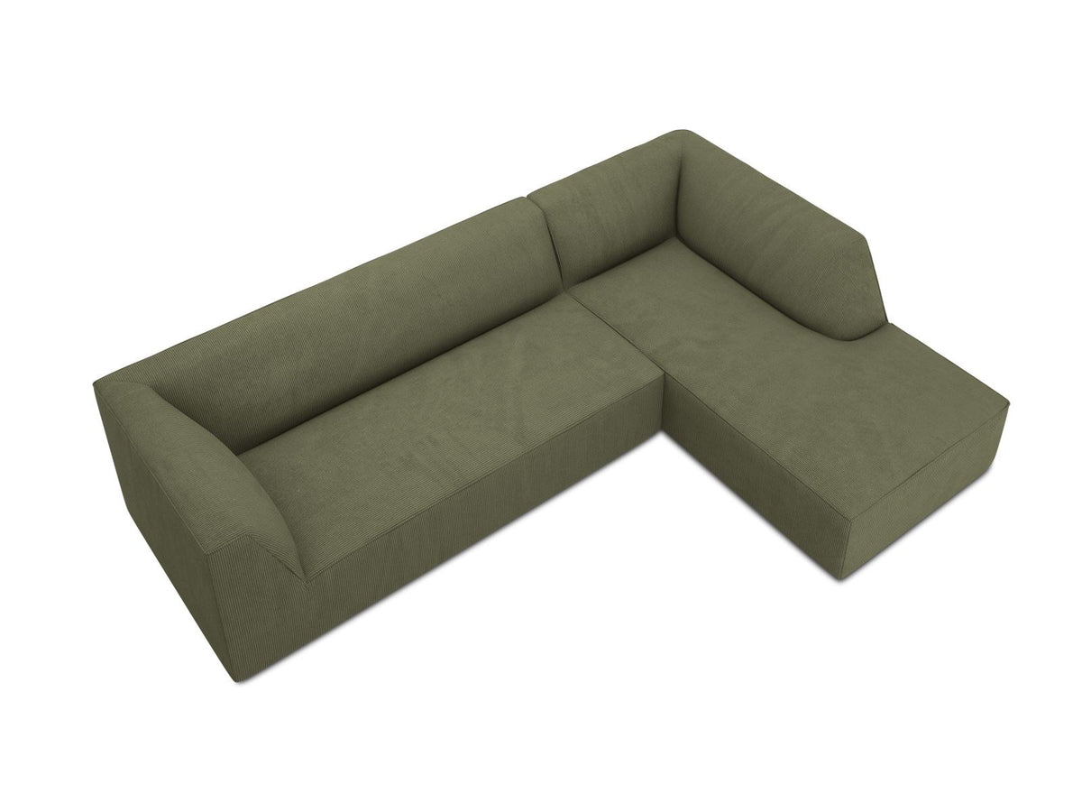 Modulares Ecksofa Siena in Light Grey-Ottawa mit Récamiere, Massivholzrahmen und schwarzen Kunststoffbeinen, 4-Sitzer, Breite 273 cm.