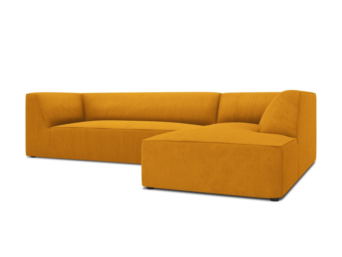 Modulares Ecksofa Siena in Light Grey-Ottawa mit Récamiere, Massivholzrahmen und schwarzen Kunststoffbeinen, 4-Sitzer, Breite 273 cm.