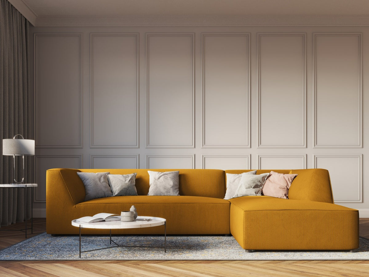 Modulares Ecksofa Siena in Light Grey-Ottawa mit Récamiere, Massivholzrahmen und schwarzen Kunststoffbeinen, 4-Sitzer, Breite 273 cm.