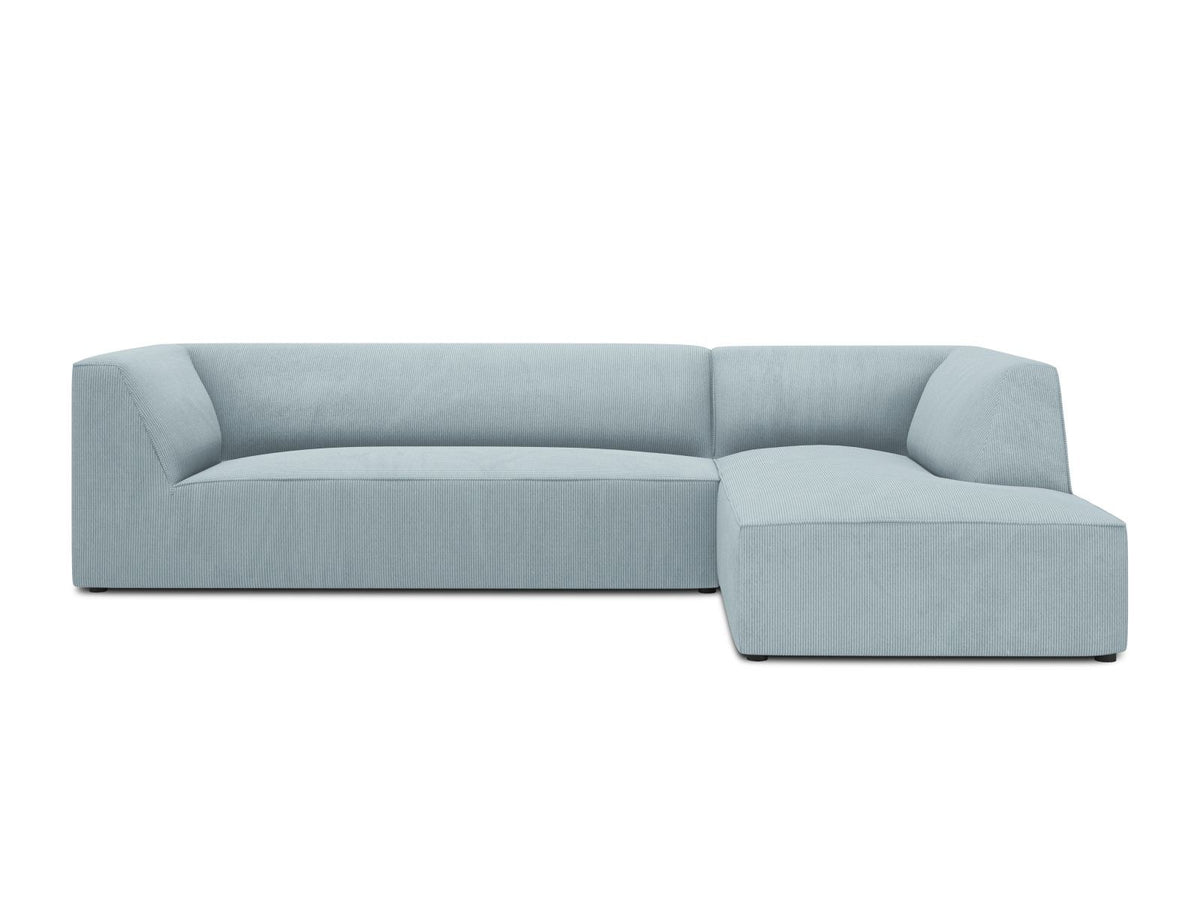 Modulares Ecksofa Siena in Light Grey-Ottawa mit Récamiere, Massivholzrahmen und schwarzen Kunststoffbeinen, 4-Sitzer, Breite 273 cm.