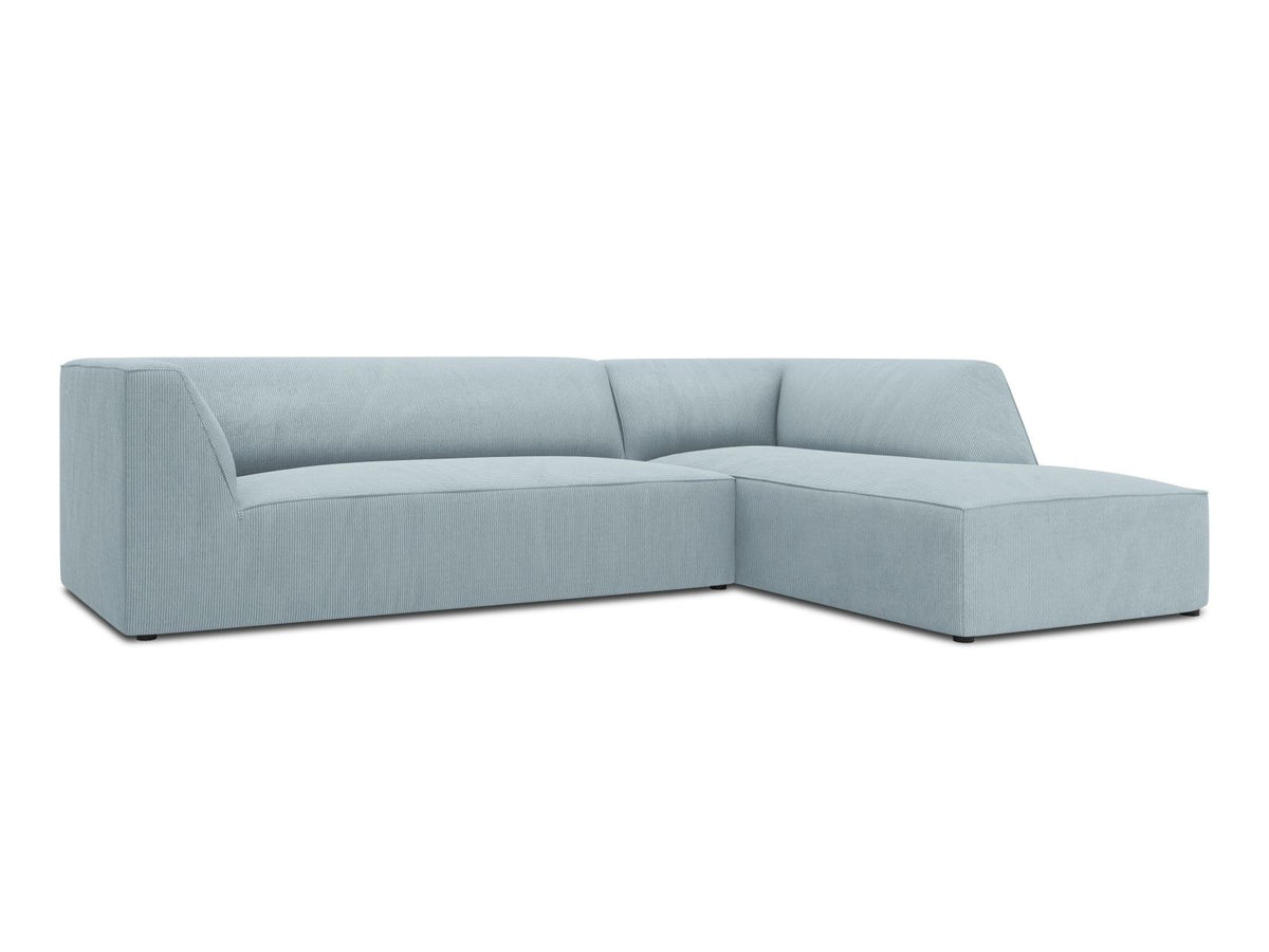 Modulares Ecksofa Siena in Light Grey-Ottawa mit Récamiere, Massivholzrahmen und schwarzen Kunststoffbeinen, 4-Sitzer, Breite 273 cm.