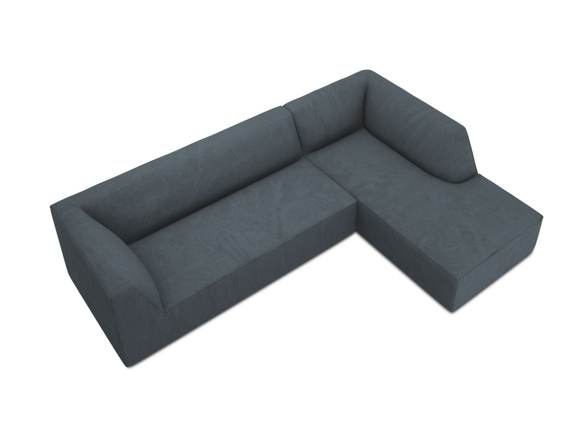 Modulares Ecksofa Siena in Light Grey-Ottawa mit Récamiere, Massivholzrahmen und schwarzen Kunststoffbeinen, 4-Sitzer, Breite 273 cm.