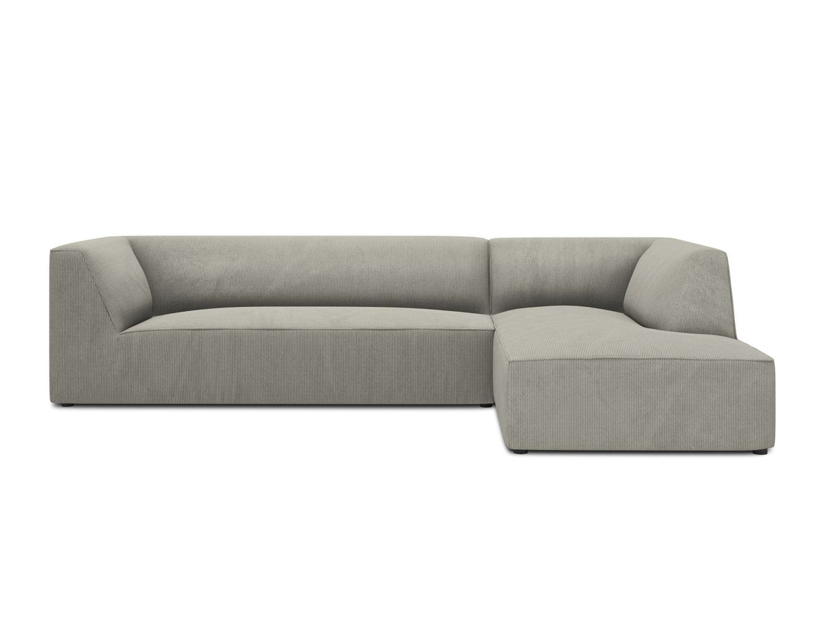Modulares Ecksofa Siena in Light Grey-Ottawa mit Récamiere, Massivholzrahmen und schwarzen Kunststoffbeinen, 4-Sitzer, Breite 273 cm.