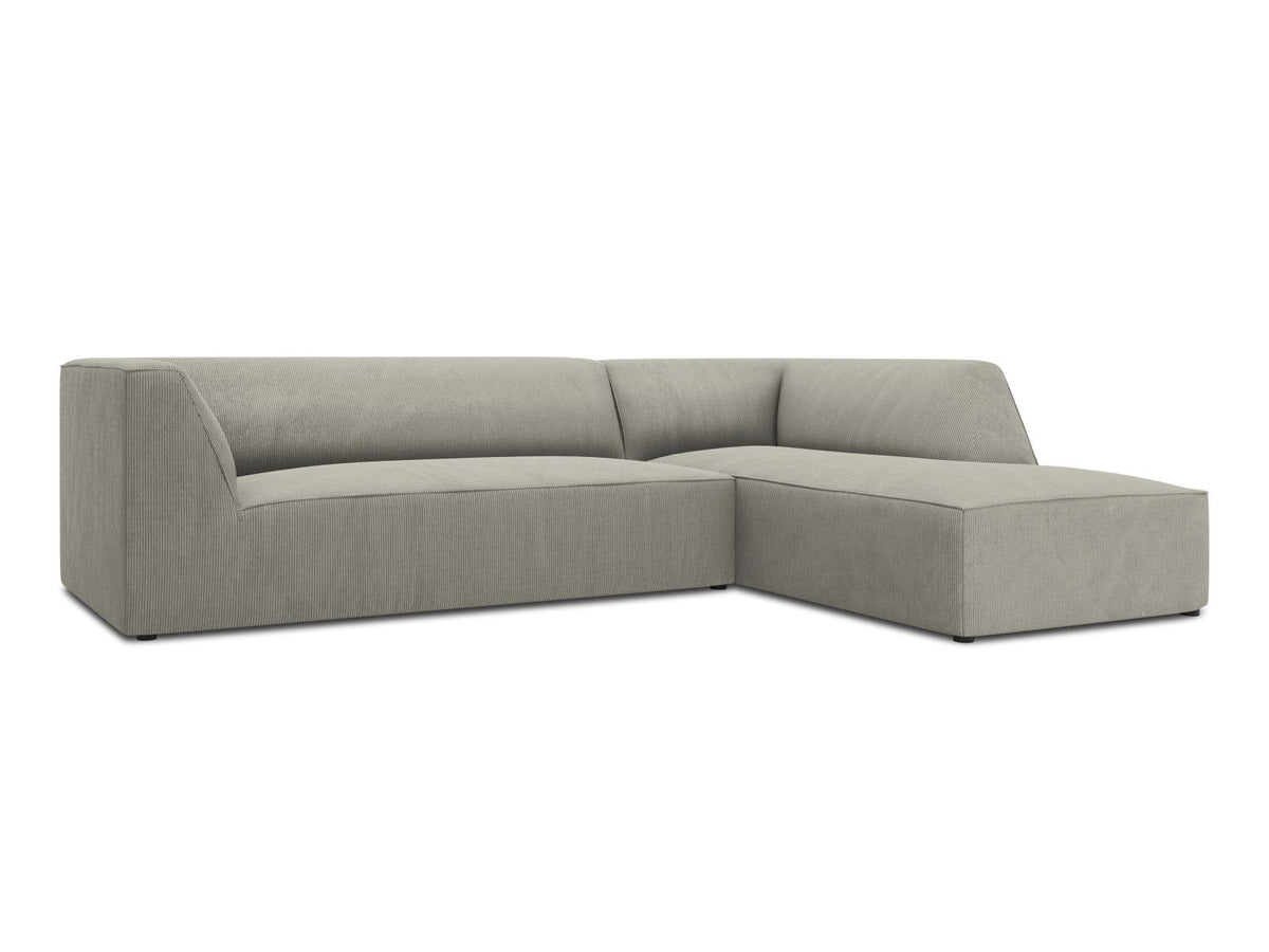 Modulares Ecksofa Siena in Light Grey-Ottawa mit Récamiere, Massivholzrahmen und schwarzen Kunststoffbeinen, 4-Sitzer, Breite 273 cm.