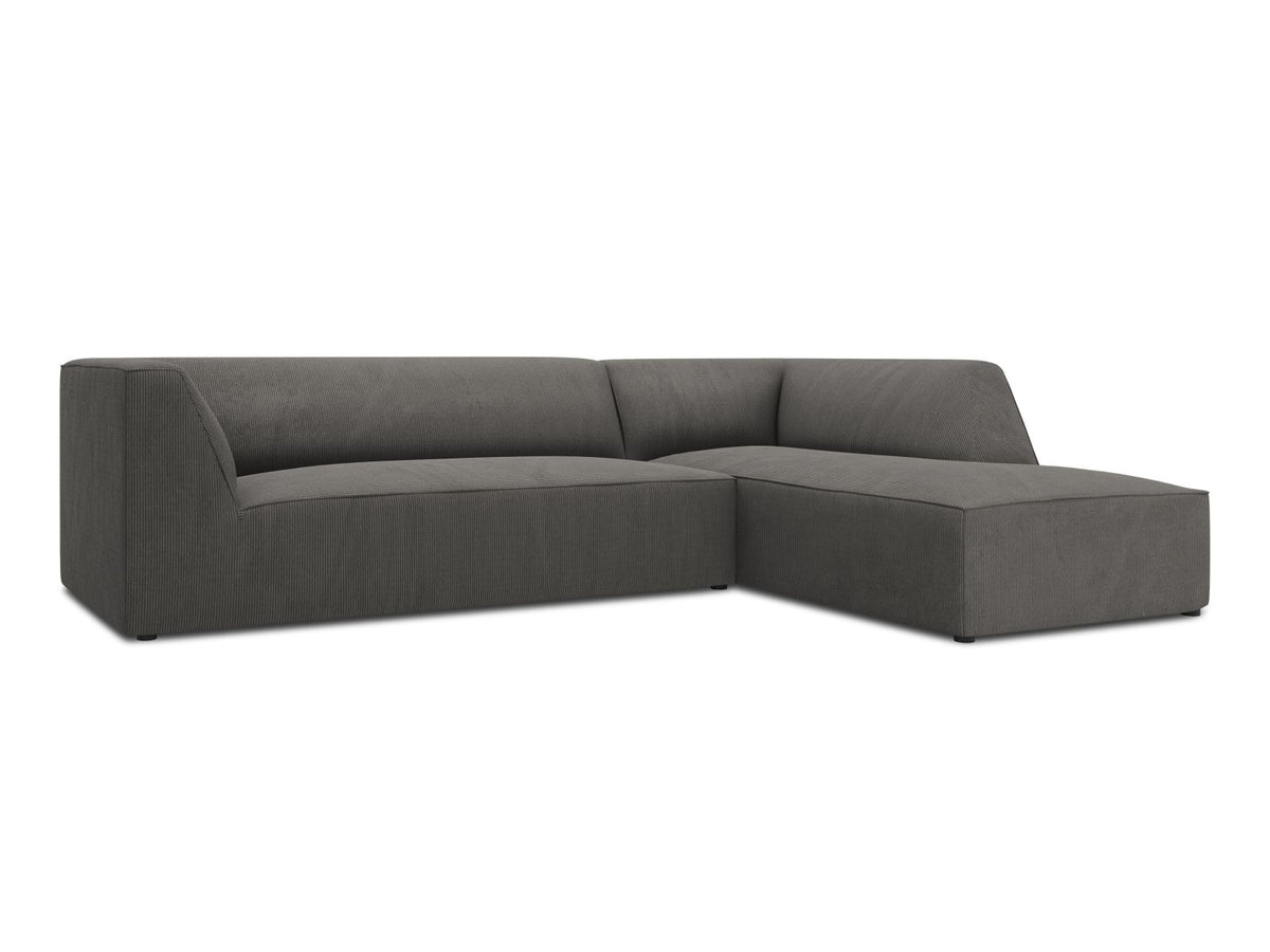 Modulares Ecksofa Siena in Light Grey-Ottawa mit Récamiere, Massivholzrahmen und schwarzen Kunststoffbeinen, 4-Sitzer, Breite 273 cm.