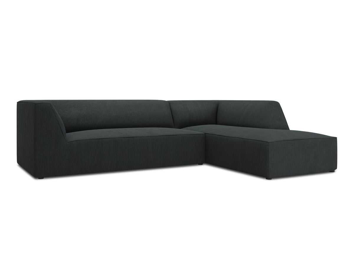 Modulares Ecksofa Siena in Light Grey-Ottawa mit Récamiere, Massivholzrahmen und schwarzen Kunststoffbeinen, 4-Sitzer, Breite 273 cm.