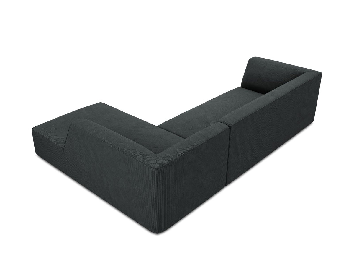 Modulares Ecksofa Siena in Light Grey-Ottawa mit Récamiere, Massivholzrahmen und schwarzen Kunststoffbeinen, 4-Sitzer, Breite 273 cm.