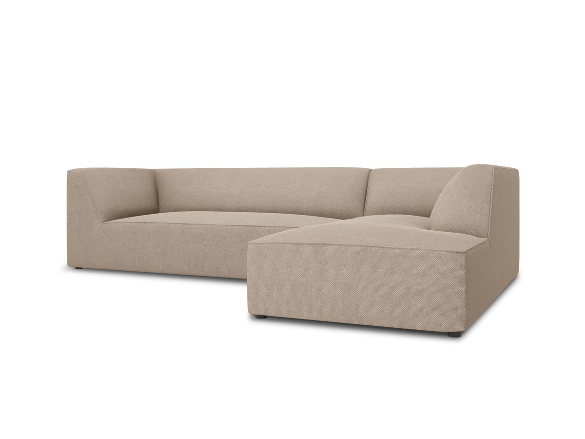 Modulares Ecksofa Siena in Light Grey-Ottawa mit Récamiere, Massivholzrahmen und schwarzen Kunststoffbeinen, 4-Sitzer, Breite 273 cm.