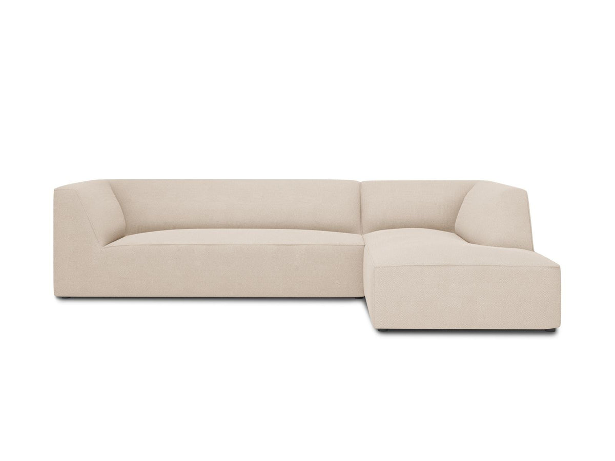 Modulares Ecksofa Siena in Light Grey-Ottawa mit Récamiere, Massivholzrahmen und schwarzen Kunststoffbeinen, 4-Sitzer, Breite 273 cm.
